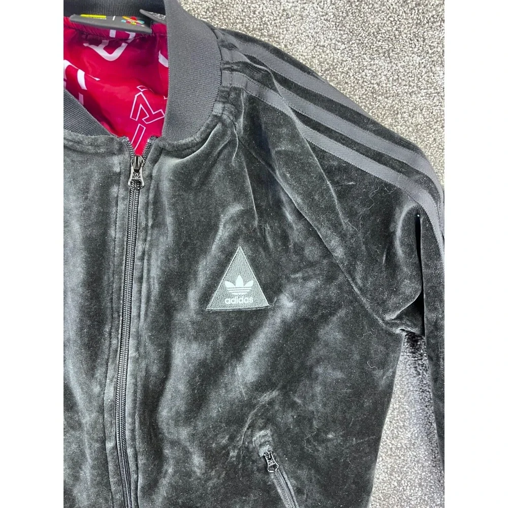 Adidas Jacket Woens S Pharrell Williams Velour Track Front Zip Side Pocket Black